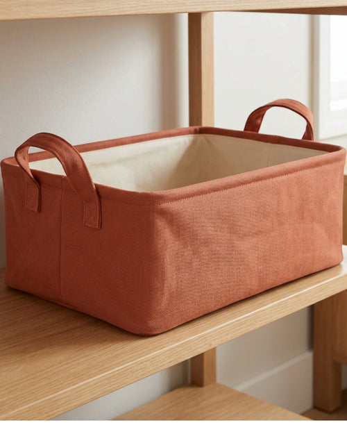 Dufro Low Profile Canvas Folding Storage Basket 24 L Terracotta - Lifestyle view