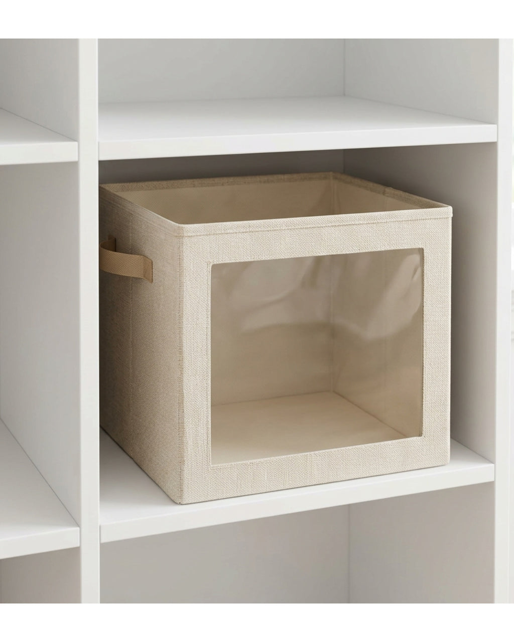 Dufro Windowed Linen Blend Folding Storage Cube 32 L Natural - Lifestyle view