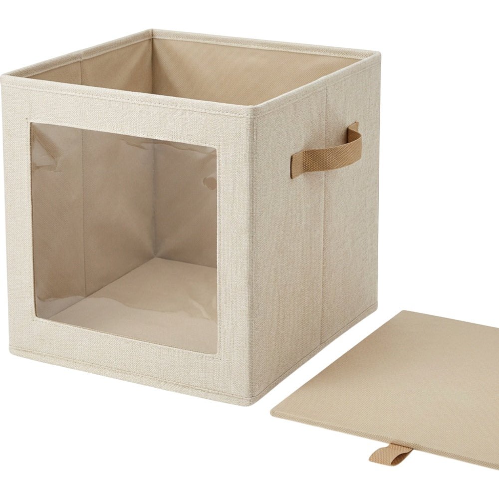 Dufro Windowed Linen Blend Folding Storage Cube 32 L Natural - Product view
